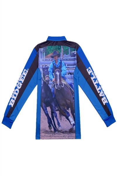 Custom-made long-sleeved men's polo shirt sublimation fashion design equestrian festival competition equestrian activities whole piece printing dye sublimation factory three buttons P1435 front view